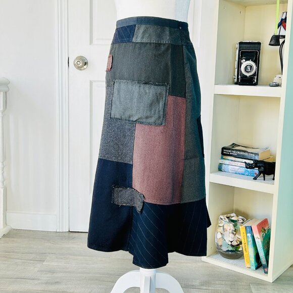 ANTHROPOLOGIE, NEESH by D.A.R. Wool Midi Patchwork Skirt (size S) - Picture 3 of 15